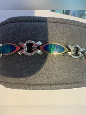 14kLink Bracelet with Blue-Green  Inlay